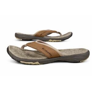 Columbia Flip Flop Sandals Womens 8 Brown Beige Floral Comfort Travel Beach Boho